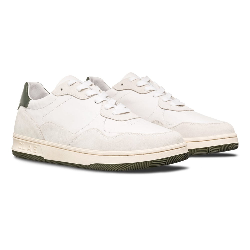 CLAE ELFORD Shoes Mens USA783-P25 In White Leather Olive